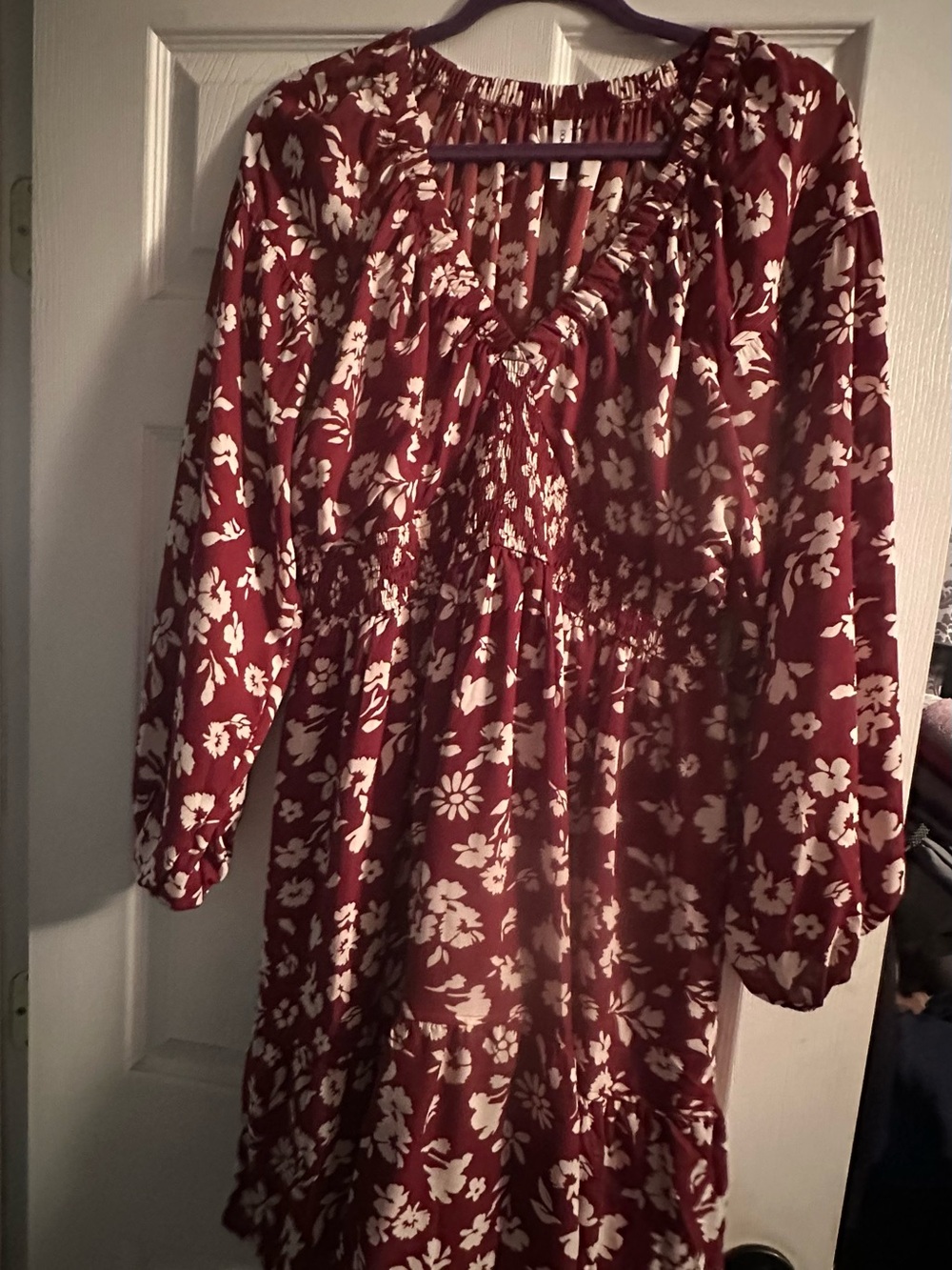 Women’s Burgundy Floral Smocked Waist Dress